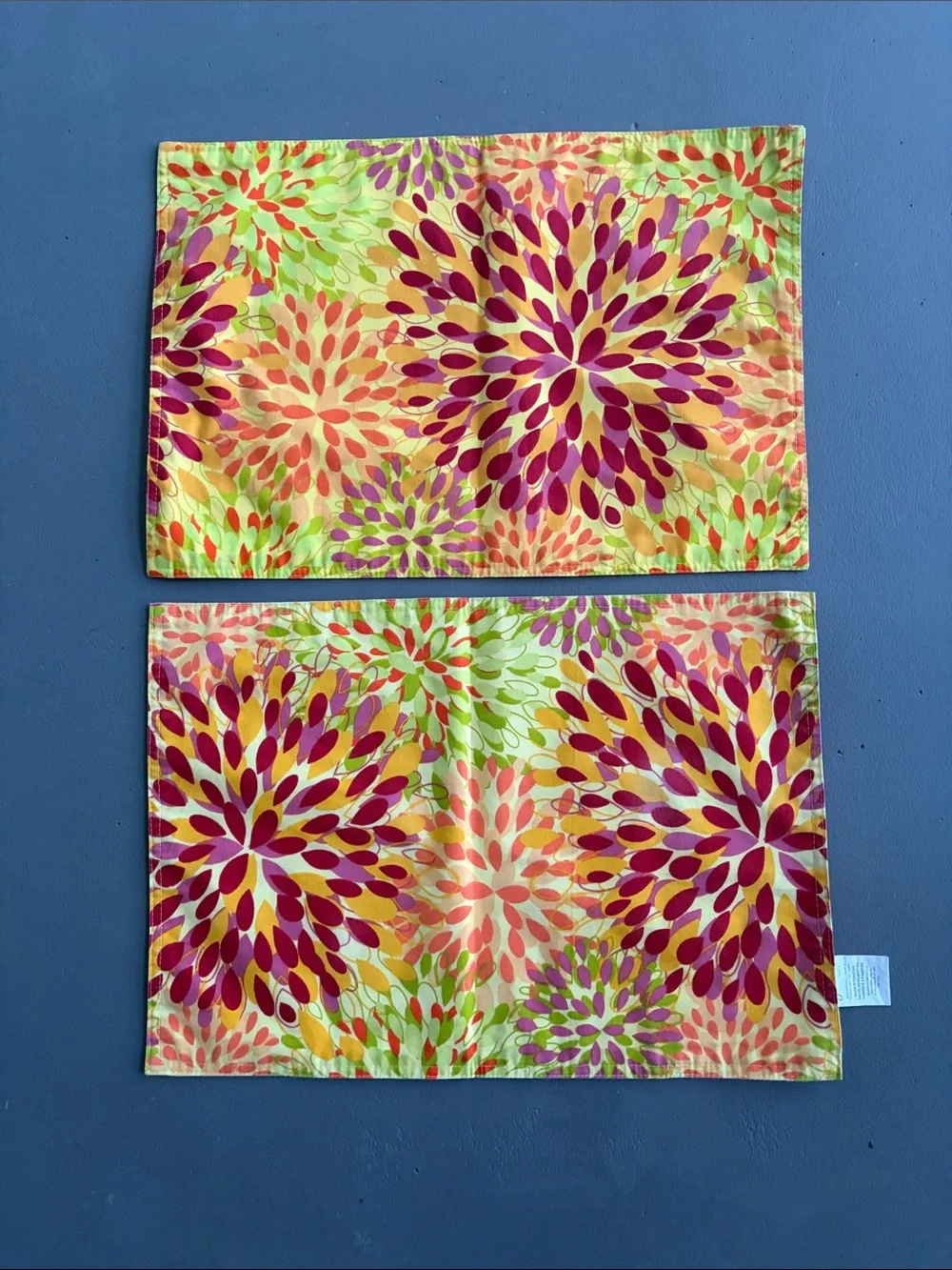 Fiesta Reversible Placemats in Floral and Stripes Yellow, Pink & Green Set of 2